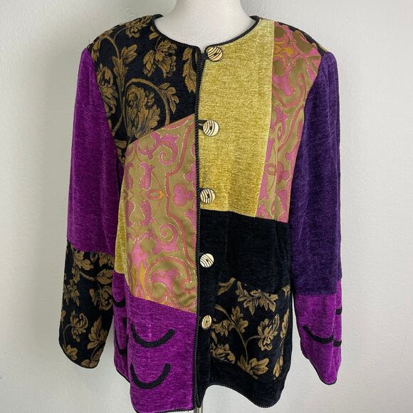Indigo Moon Purple Gold Mixed Median Patchwork Cardigan Large - Picture 1 of 7